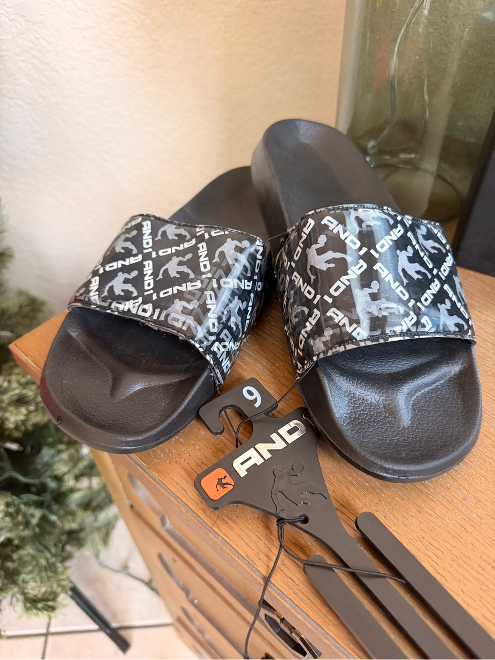 And1 Black Logo Slide Sandals for Kids